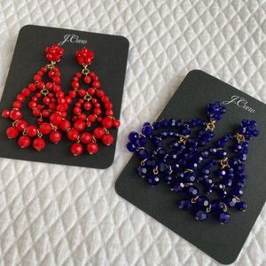 (2) pairs of j crew statement earrings -red & blue